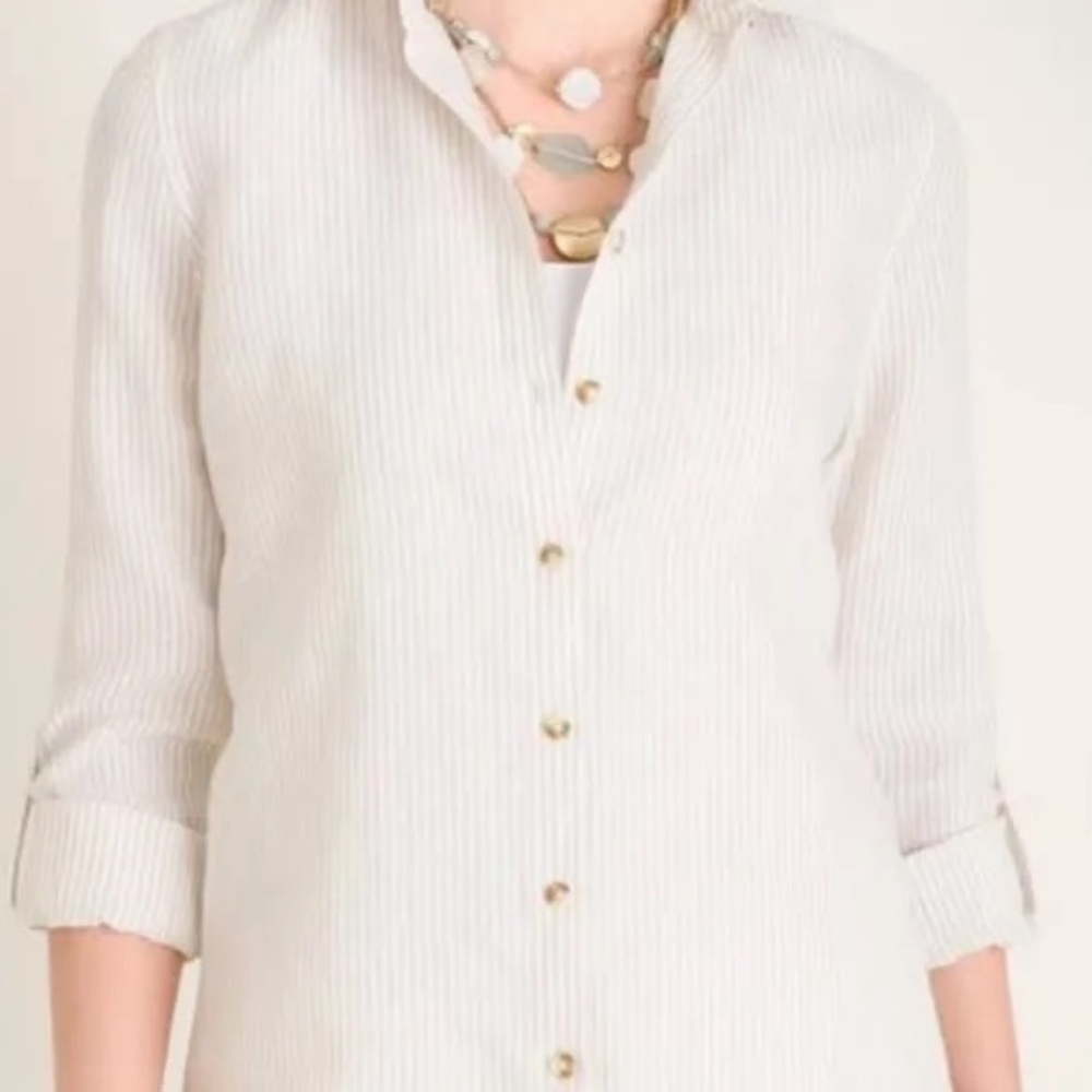 Chico's White no Iron Linen Casual Button Down Shirt Relaxed Fit